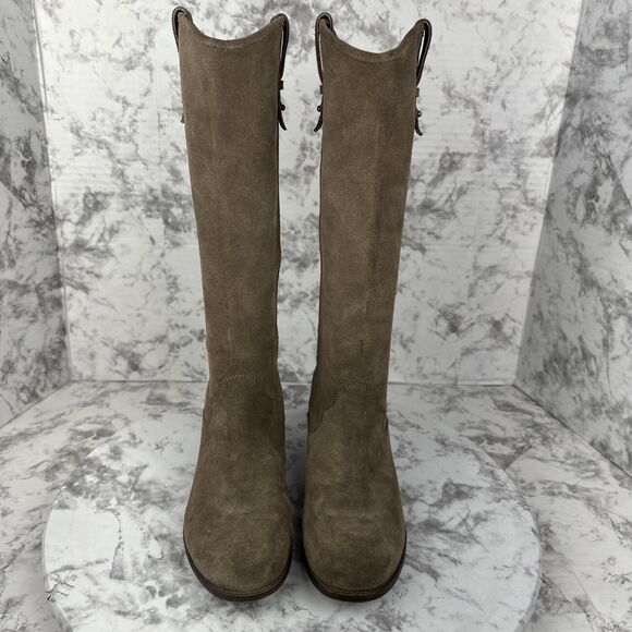 Frye & Co Tania Tall Riding Boot Size 6.5 Taupe Brown Suede Pull On Knee High - Picture 2 of 9